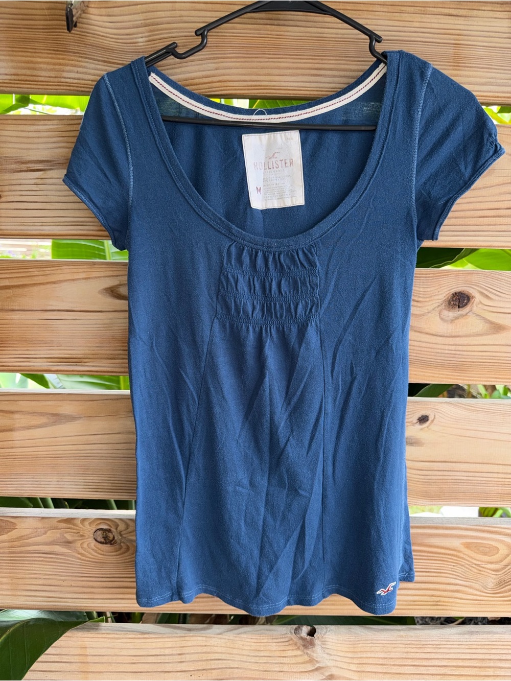 VTG Hollister Navy Short Sleeve Scoop Neck Tee with Smocked Front